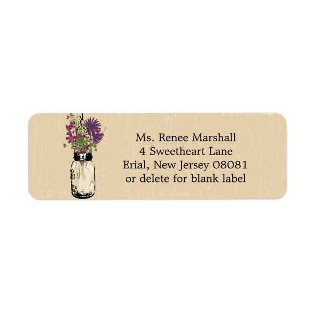 Rustic Hanging Mason Jar Wedding Return Address Label (Front)