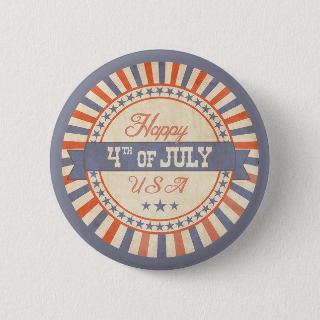 Rustic Happy 4th of July USA Stars Stripes  6 Cm Round Badge (Front)