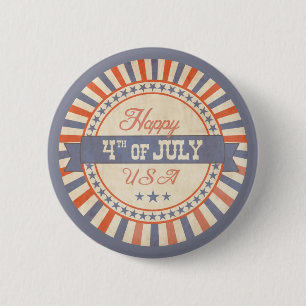 Rustic Happy 4th of July USA Stars Stripes  6 Cm Round Badge