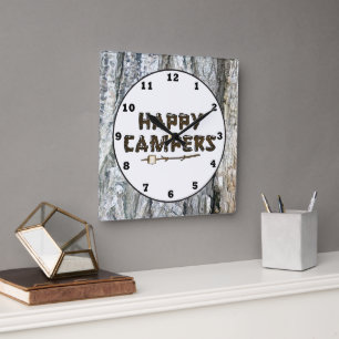 Rustic Happy Campers wall clock