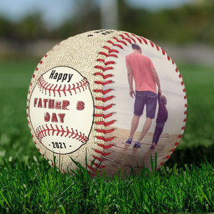 Rustic Happy Father`s Day 2 Photo Collage Baseball