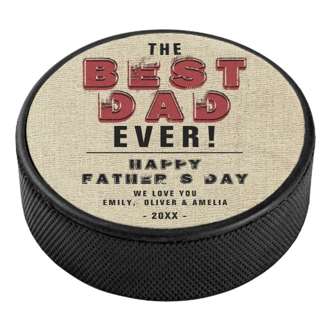 Rustic Happy Father`s Day Best Dad Typography Dad Hockey Puck (3/4)