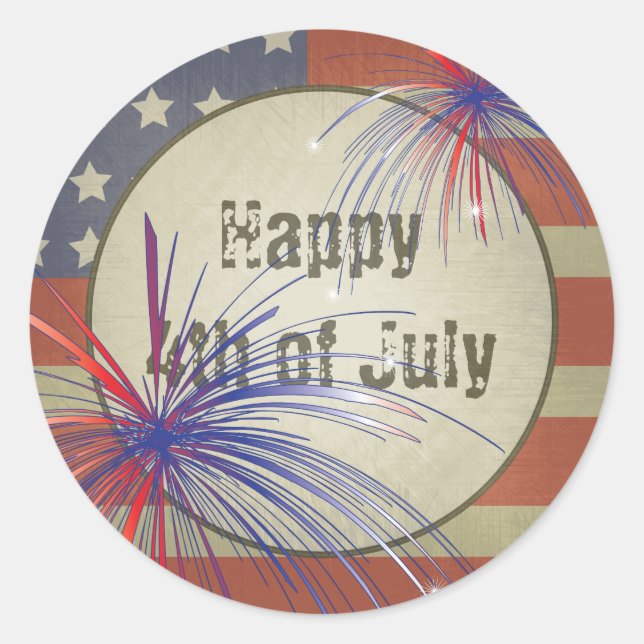 Rustic Happy Fourth of July Classic Round Sticker (Front)