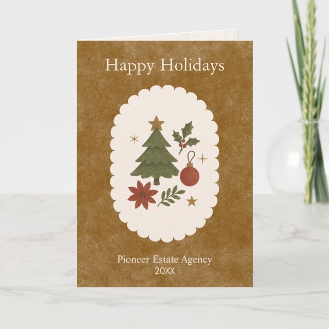 Rustic Happy Holidays Custom Logo Holiday Card (Front)