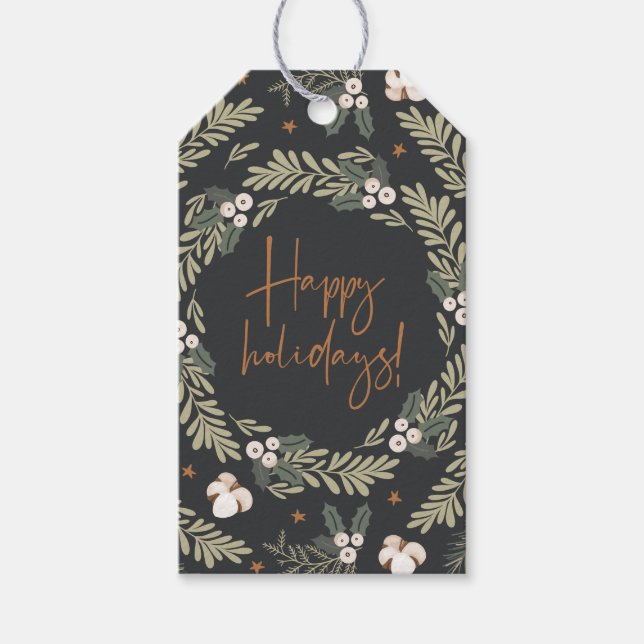 Rustic Happy Holidays Gift Tags (Front)