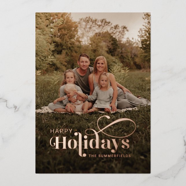 Rustic Happy Holidays Photo Foil Holiday Card (Front)
