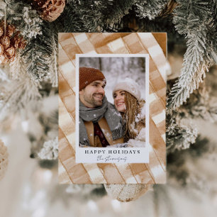 Rustic Happy Holidays Plaid Photo Card