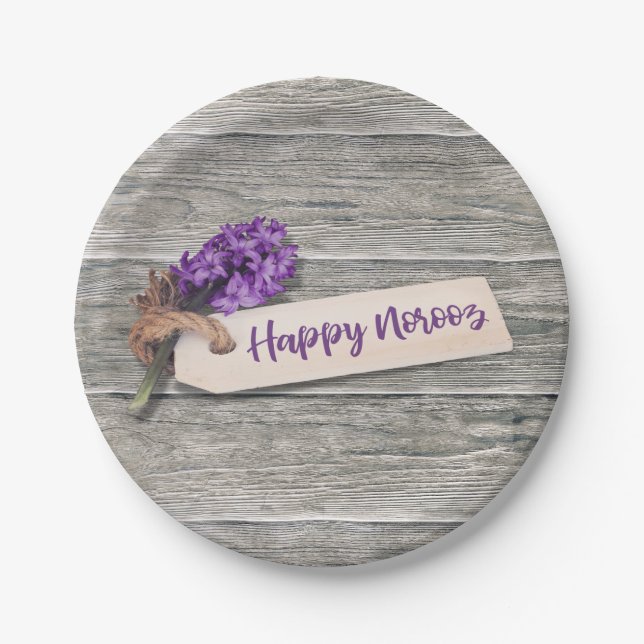 Rustic Happy Norooz Hyacinth - Paper Plate (Front)