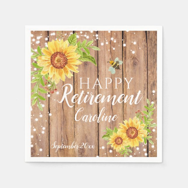 Rustic Happy Retirement Floral Sunflower Napkin (Front)