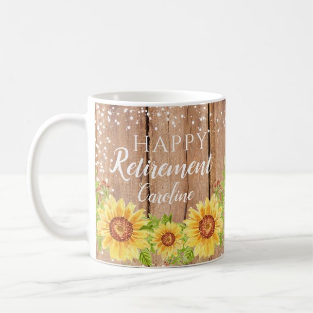 Rustic Happy Retirement Sunflower Floral Mug (Left)