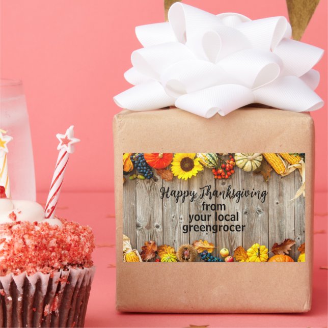 Rustic Happy Thanksgiving Fall Business Marketing  Rectangular Sticker (Party)