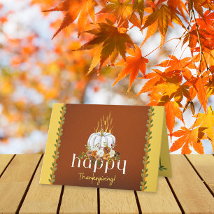 Rustic Happy Thanksgiving Fall Floral Pumpkin  Card