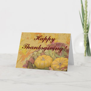 Rustic Happy Thanksgiving Fall Leaves Gourds Holiday Card