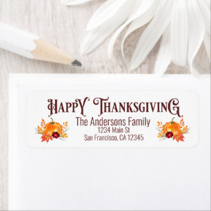 Rustic Happy Thanksgiving fall pumpkin Return Address Label