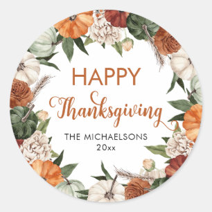 Rustic Happy Thanksgiving Pumpkin Classic Round Sticker