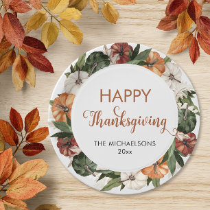 Rustic Happy Thanksgiving Pumpkin Paper Plate