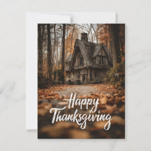 Rustic "Happy Thanksgiving" with Autumn Cottage Postcard