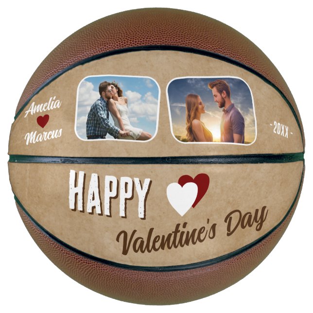 Rustic Happy Valentine's Day 2 Photos  Basketball (Front)