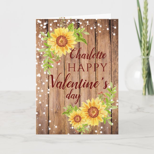 Rustic Happy Valentine's Floral Sunflower Card (Front)