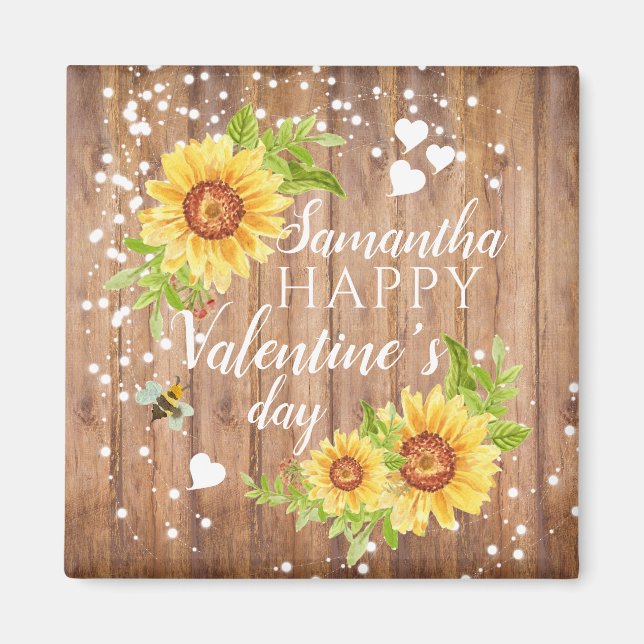 Rustic Happy Valentine's Floral Sunflower Magnet (Front)