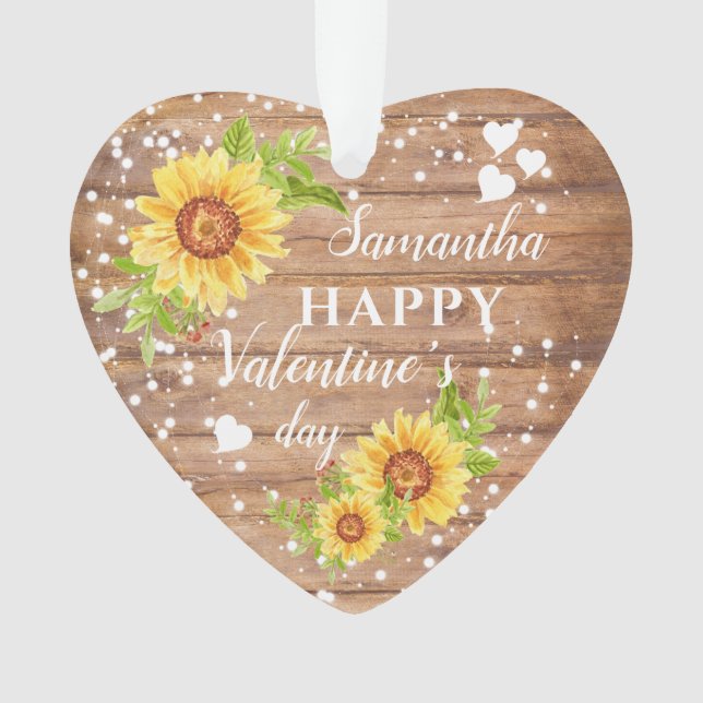 Rustic Happy Valentine's Floral Sunflower Ornament (Front)