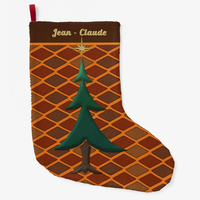 Rustic Harlequin and Pine Personalised Large Christmas Stocking (Front)