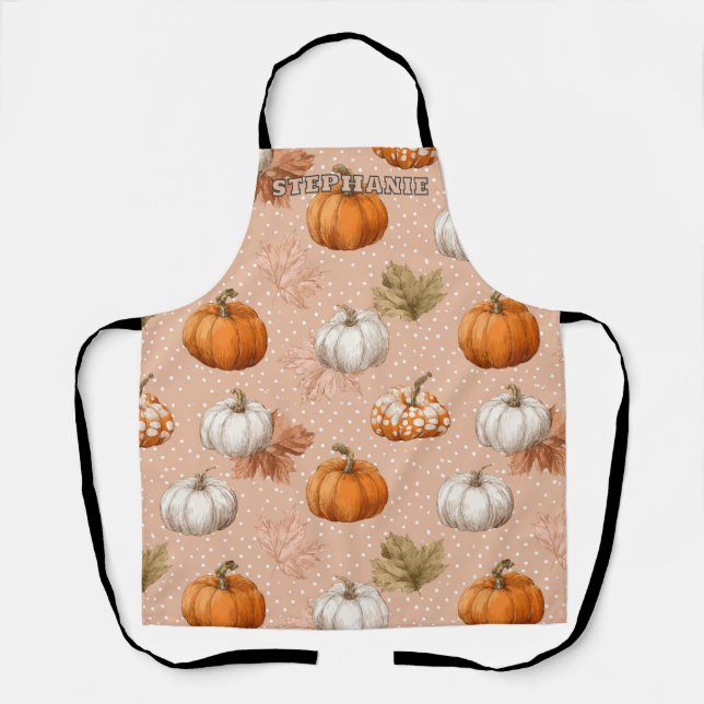 Rustic Harvest Autumn - Pumpkins & Leaves Apron (Front)