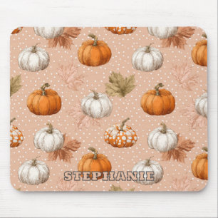 Rustic Harvest Autumn - Pumpkins & Leaves Mouse Pad