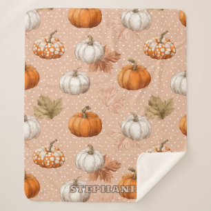 Rustic Harvest Autumn - Pumpkins & Leaves Sherpa Blanket