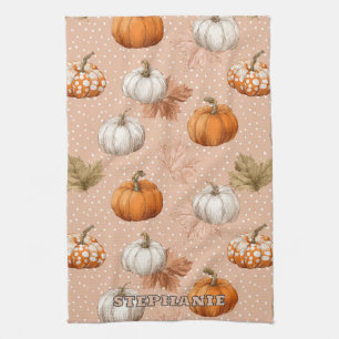 Rustic Harvest Autumn - Pumpkins & Leaves Tea Towel