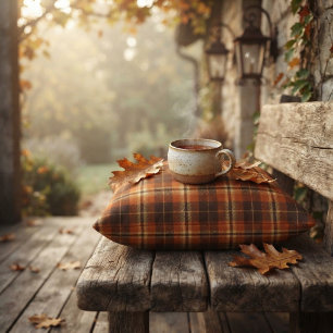 Rustic Harvest Autumn Tartan Plaid Orange & Brown Cushion