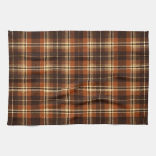 Rustic Harvest Autumn Tartan Plaid Orange & Brown Tea Towel