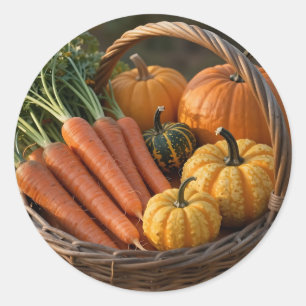 Rustic Harvest Basket Pumpkins Carrots Classic Round Sticker