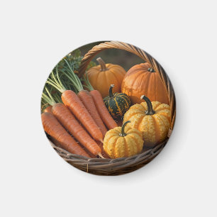 Rustic Harvest Basket Pumpkins Carrots Magnet