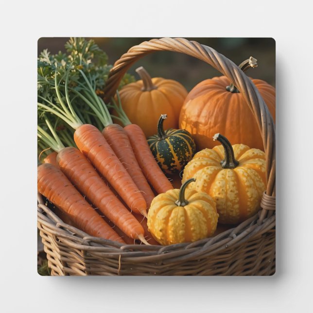 Rustic Harvest Basket Pumpkins Carrots Plaque (Front)