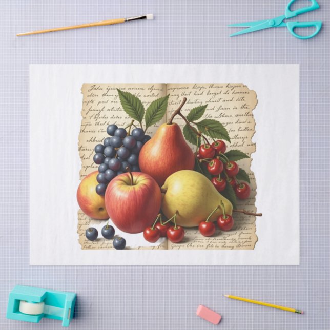 Rustic Harvest Brew: Vintage Fruits & Coffee  Tissue Paper (Craft)