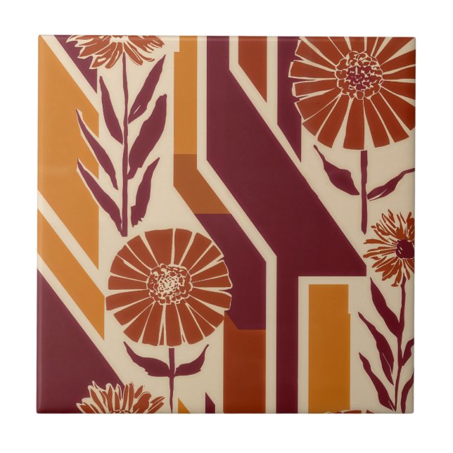 Rustic Harvest Floral Pattern in Earthy Tones Ceramic Tile (Front)