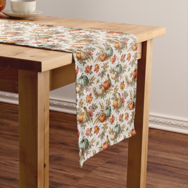 Rustic Harvest Pumpkin Autumn Botanical  Short Table Runner (In Situ)