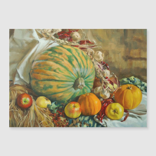 Rustic Harvest Still Life with Pumpkins and Apples (Front)