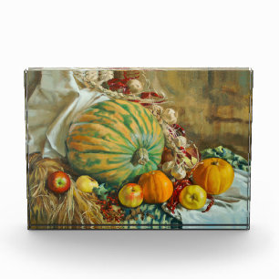 Rustic Harvest Still Life with Pumpkins and Apples Photo Block