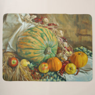 Rustic Harvest Still Life with Pumpkins and Apples Sherpa Blanket