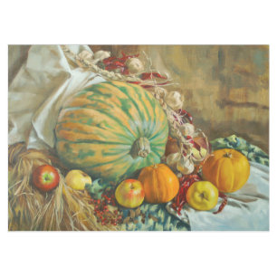 Rustic Harvest Still Life with Pumpkins and Apples Tablecloth