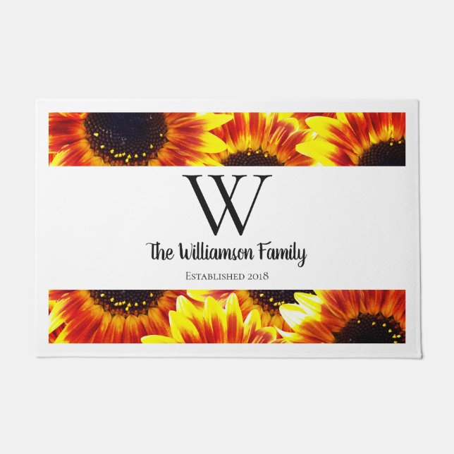 Rustic Harvest Sunflowers & Family Name Doormat (Front)