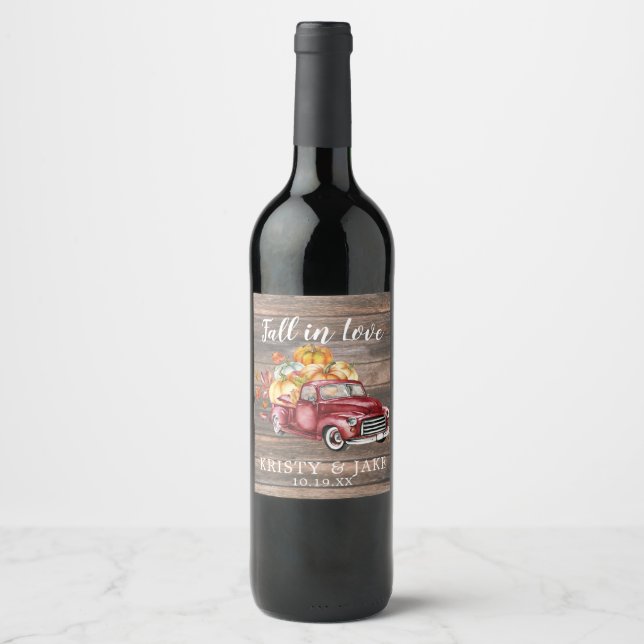 Rustic Harvest Truck | Autumn Wedding Personalised Wine Label (Front)