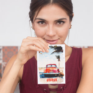 Rustic Havana Cuba Vintage Travel Watercolor  Postcard