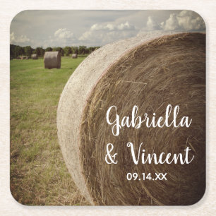 Rustic Hay Bales Ranch Wedding Square Paper Coaster