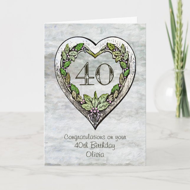 Rustic Heart 40th Birthday Card (Front)