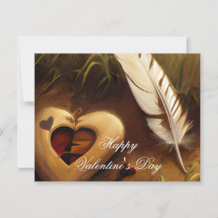 Rustic heart and feather valentine holiday card