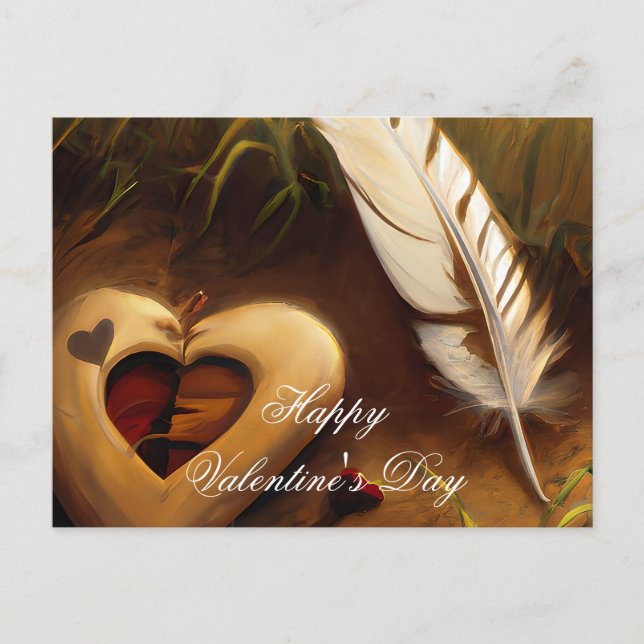 Rustic heart and feather valentine postcard (Front)