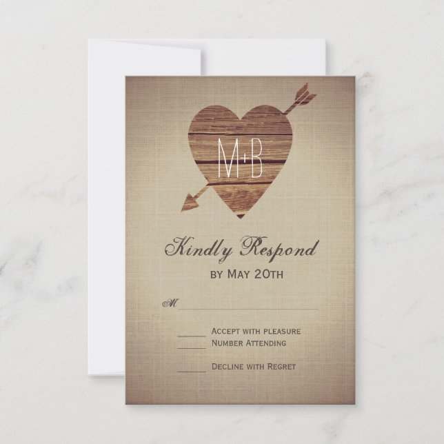 Rustic Heart Arrow Country Wedding RSVP Cards (Front)